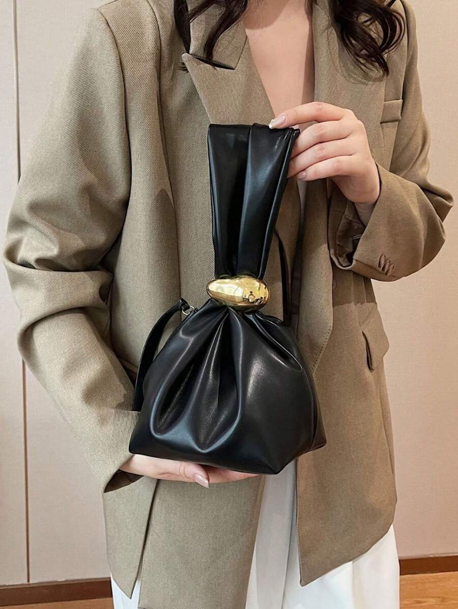 Elegant Multi-Purpose Fashion Handbag, Ladies Lantern Shape Shoulder Bag, Chic Daily Work Tote Bag - Black - View 1