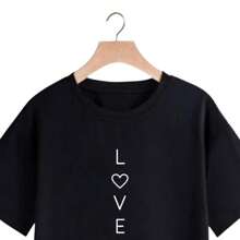 Cropped Women's T-Shirt Cotton Blouse Love - 黑色 - 查看 2