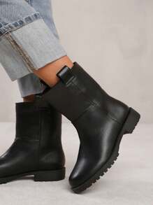 Where’s That From DELTA MID CALF BOOT WITH STITCHING DETAIL IN GRAIN FAUX LEATHER - Black Grain PU - View 4