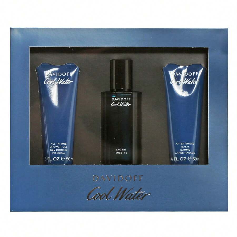 Cool Water By Davidoff 1.4 Eau De Toilette1.7 Aftershave Balm/ 1.7 Shower Gel Set - Clear - View 1