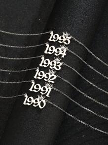 1件时尚不锈钢生日年份字母吊坠项链，适合作为青少年生日礼物或日常佩戴