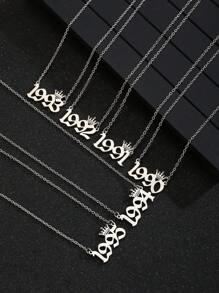 1件时尚不锈钢生日年份字母吊坠项链，适合作为青少年生日礼物或日常佩戴