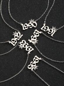 1件时尚不锈钢生日年份字母吊坠项链，适合作为青少年生日礼物或日常佩戴