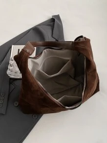 女士皮革流浪包棕色钱包绒面革手提包休闲手提包绒面革手提包秋季钱包手提包，时尚绒面革包钱包 - 咖啡棕 - 查看 7