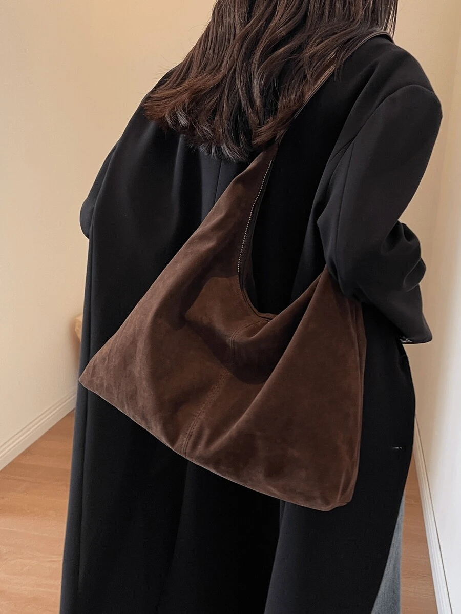 女士皮革流浪包棕色钱包绒面革手提包休闲手提包绒面革手提包秋季钱包手提包，时尚绒面革包钱包