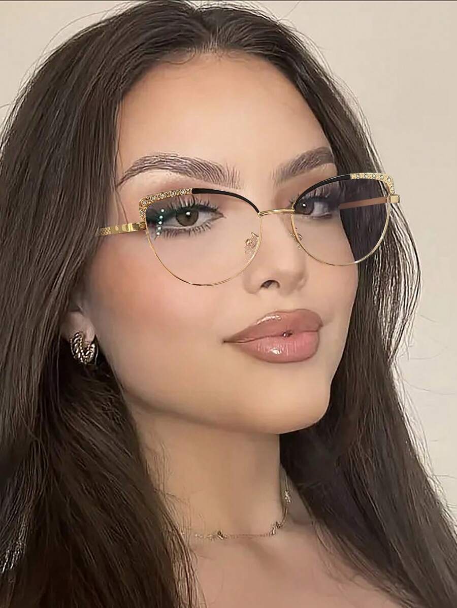 Bộ 1/2/3 gọng kính thời trang mắt mèo bằng kim loại nhẹ, sang trọng dành cho nữ, đính đá, phù hợp để đọc sách hàng ngày và đi làm.