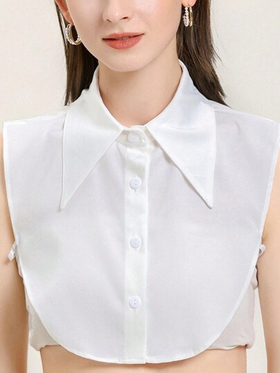 1pc Women's Large Lapel Chiffon False Collar, White Accessories Women