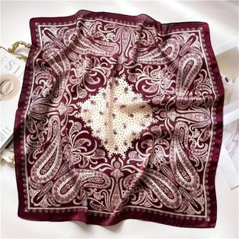 70x70cm Ladies' Polka Dot & Square Printed Silk Scarf, Headscarf, Shawl, Wrap