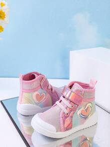 GENGASUN 1 pieza Zapatos de fiesta casuales de corte alto con diseño lindo de amor de dibujos animados de color degradado para niñas pequeñas de otoño