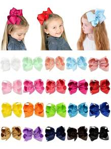 1 pieza Moño grande de 6 pulgadas para niñas, accesorios para el cabello con cinta de grosgrán y pinzas de cocodrilo para niñas y adolescentes, de vuelta a la escuela - Multicolor - Ver 1