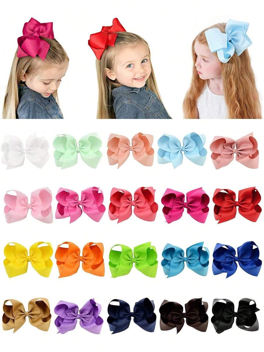 1 pieza Moño grande de 6 pulgadas para niñas, accesorios para el cabello con cinta de grosgrán y pinzas de cocodrilo para niñas y adolescentes, de vuelta a la escuela - Multicolor - Ver 1