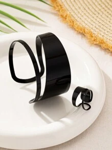 1set Minimalist Geometric Hollow Double-Layer Line Bracelet & Ring Jewelry Set For Women, Holiday Gift