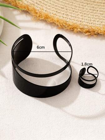 1 set minimalistiskt geometriskt ihåligt dubbla lager linje armband & ring smycken set för kvinnor, semesterpresent