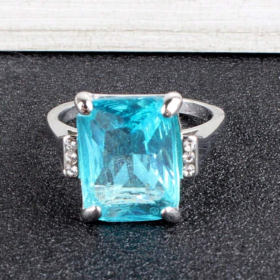 時尚方形海藍色女戒 - 淺藍色 - 查看 1