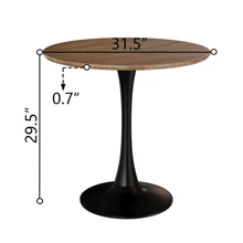 Walnut Circular Dining Table, 31.5 "Tulip Dining Table, Kitchen Dining Table For 2-4 People, MDF Tabletop And Base, And 2 Gray PU Black Metal Leg Dining Chairs Set 2