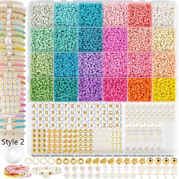 3mm Seed Beads For Bracelets Making, Friendship Bracelet Making Kit For Girls, Bead Bracelet Kit, Beads For Jewelry Making Kit, DIY, Arts, Crafts Gifts Age 6-12 (Random Version, Please Refer To The Actual Product)
