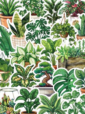 50 Stück grüne Pflanzensticker für Tagebücher, Scrapbooks, Handyhüllen, Notizbücher, Thermobecher, dekorative wasserfeste Aufkleber-Sets, Sticker-Sets, vorübergehende Tattoos für Kinder, Sammelalbum Sticker