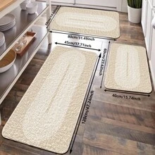 1pc Geometric Pattern Faux Wool Soft Non-Slip Absorbent Bathroom Rug, Skin-Friendly Indoor Doormat, Room Decor Carpet - Beige - View 3