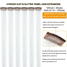 6pcs Shiny Hair Clips, 23.6 Inch Sequin Hair Clips, Heat Resistant Shiny Fairy Hair Accessories Set, Suitable For Women (Silver) - Silver - View 2