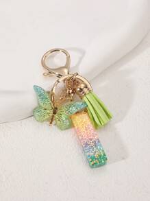 1pc Creative Letter Resin Drop Keychain With Butterfly Tassel Pendant For Girls - Multicolor - View 35