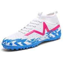 1 Pair Men/Women Adult Teenage Football/Soccer Shoes, Low-Top Outdoor Team Sports Sneakers, Large Size Non-Slip Wear-Resistant TF Spikes For Artificial Turf, Sand, Natural Grass, Indoor Courts, With Laces, Small Size Rugby Shoes, Leather Women Football Shoes, Lightweight High-Performance Anti-Slip Design High-Top Professional Football Boots, Multi-Color Options - White - View 2