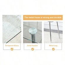 Table And Chair Set.Rectangular Dining Table With Tempered Glass Tabletop And Silver Plating Metal Legs.Paired With 6 Checkered Armless High Back White Chairs With Electroplated Metal Legs. - 白色+玻璃+金屬+6座如圖 - 查看 12