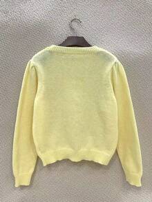 女式简约纯色圆领长袖针织毛衣 - 黃色 - 查看 3