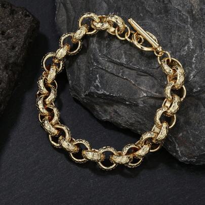 1pc 12mm Snake Skin Texture Round Ring Chain Bracelet For Men, Suitable For Birthday, Holiday Gift, And Daily Wear