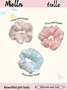 3件套花朵发圈，超大号发绳，优雅发饰，返校季马尾辫发饰