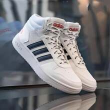 Adidas Giày thể thao cổ cao thời trang thường ngày buộc dây màu tương phản HOOPS 2.0 - trắng - Xem 4