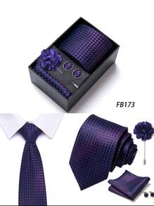 AlanKing 1 set de corbata, pañuelo de bolsillo, gemelos y broche con diseño de flor dorado para hombre, para fiestas/festivales