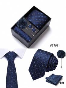 AlanKing 1 set de corbata, pañuelo de bolsillo, gemelos y broche con diseño de flor dorado para hombre, para fiestas/festivales