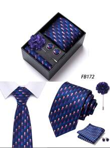 AlanKing 1 set de corbata, pañuelo de bolsillo, gemelos y broche con diseño de flor dorado para hombre, para fiestas/festivales