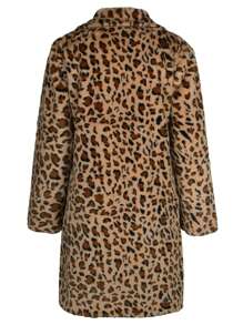 男士蓬松豹纹翻领长外套 - 棕色 - 查看 3