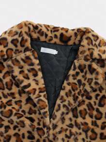 男士蓬松豹纹翻领长外套 - 棕色 - 查看 5