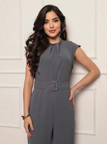 Women's Long Jumpsuit With Belt - 灰色 - 查看 4