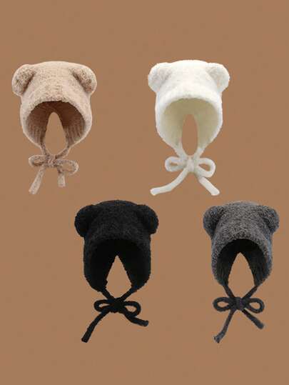 1PC Hat Solid Color Plush Lace Up Hat Cute Cat Ear Hat Brimless Knitted Hat Keep Warm Winter Daily Shopping Travel