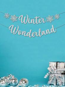 冬季仙境横幅，闪闪发光的雪花横幅圣诞装饰横幅冬季节日花环摄影道具横幅派对家居装饰 - Winter Wonderland - 查看 7