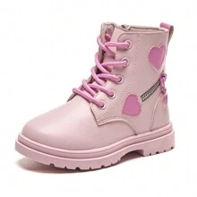 Kids Boots Children's Boots Outdoor Leather Boots Girls' Plush Short Boots Boys' Plush Short Boots - 粉色 - 查看 9