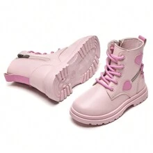 Kids Boots Children's Boots Outdoor Leather Boots Girls' Plush Short Boots Boys' Plush Short Boots - 粉色 - 查看 6