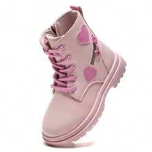 Kids Boots Children's Boots Outdoor Leather Boots Girls' Plush Short Boots Boys' Plush Short Boots - 粉色 - 查看 7
