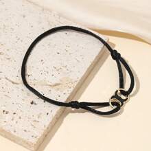 1 pieza de pulsera ajustable de metal simple con gota de aceite, pulsera de la suerte de cuerda