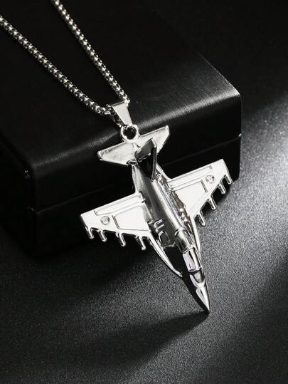 1pc Retro Airplane Pendant Necklace, Popular European And American Style Unisex Stainless Steel Military Fighter Jet Necklace, Hiphop Jewelry For Daily Wear, Family Holiday Birthday Gift