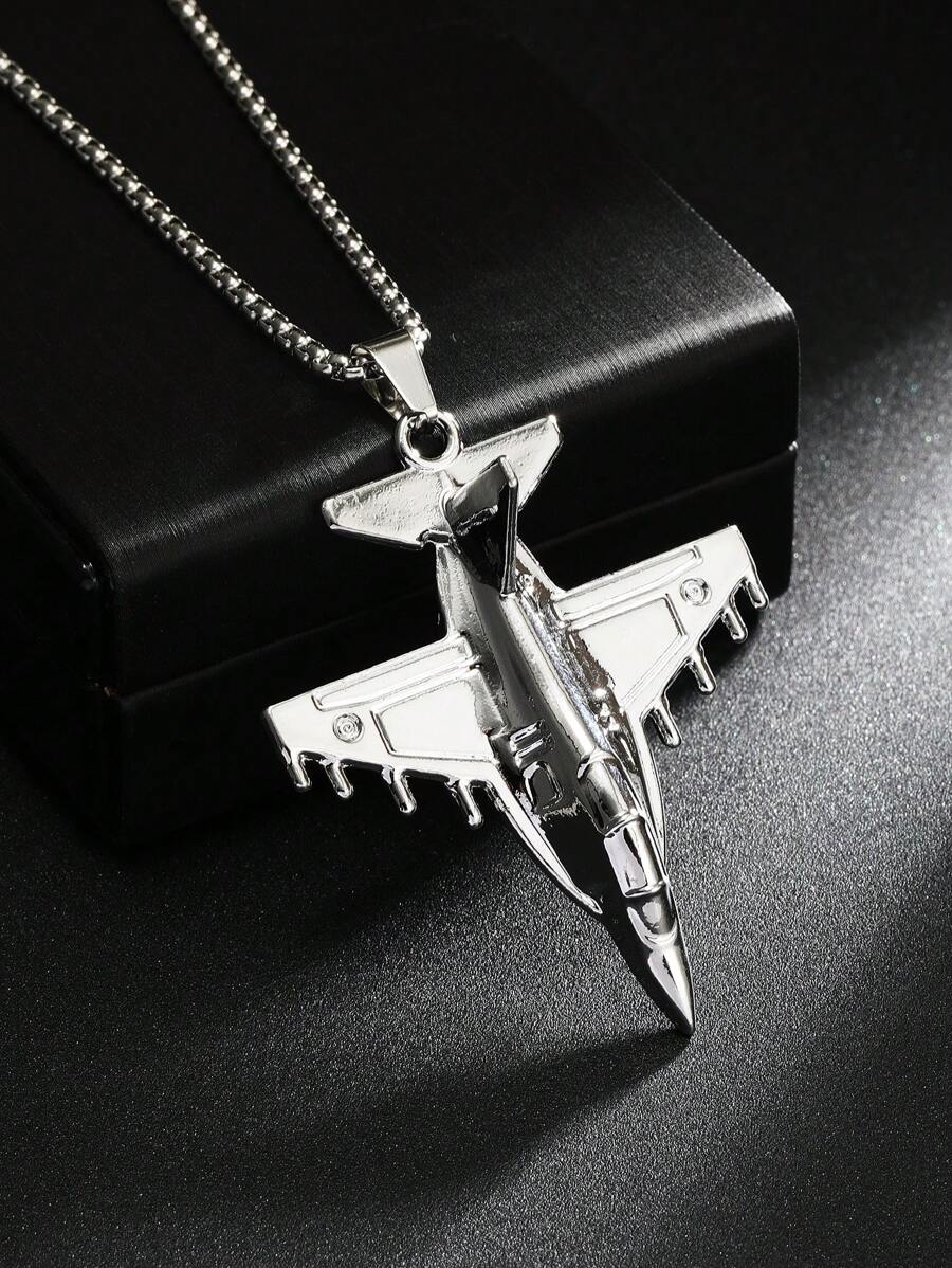 1pc Retro Airplane Pendant Necklace, Popular European And American Style Unisex Stainless Steel Military Fighter Jet Necklace, Hiphop Jewelry For Daily Wear, Family Holiday Birthday Gift - New Necklace - View 1