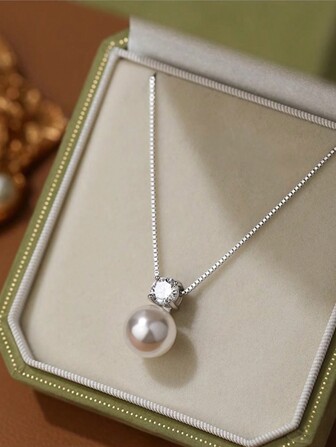 1 pezzo Collana con perla e strass in argento sterling S925 per donna, nuova catena di alta gamma per maglione, collana clavicolare, regalo per feste e compleanni