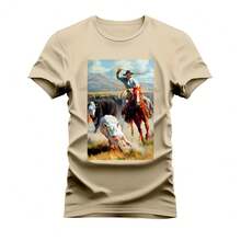 Unisex Soft Boizada Printed Cotton T-Shirt - 米色 - 查看 1