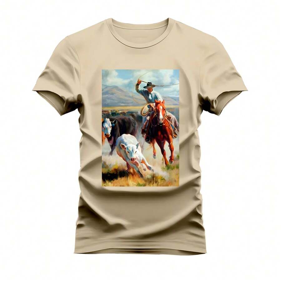Unisex Soft Boizada Printed Cotton T-Shirt - 米色 - 查看 1