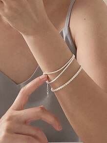 BALMORA 1件简约优雅S925纯银几何手链，镶嵌立方氧化锆，适合女士日常及节日佩戴 - 銀色 - 查看 6