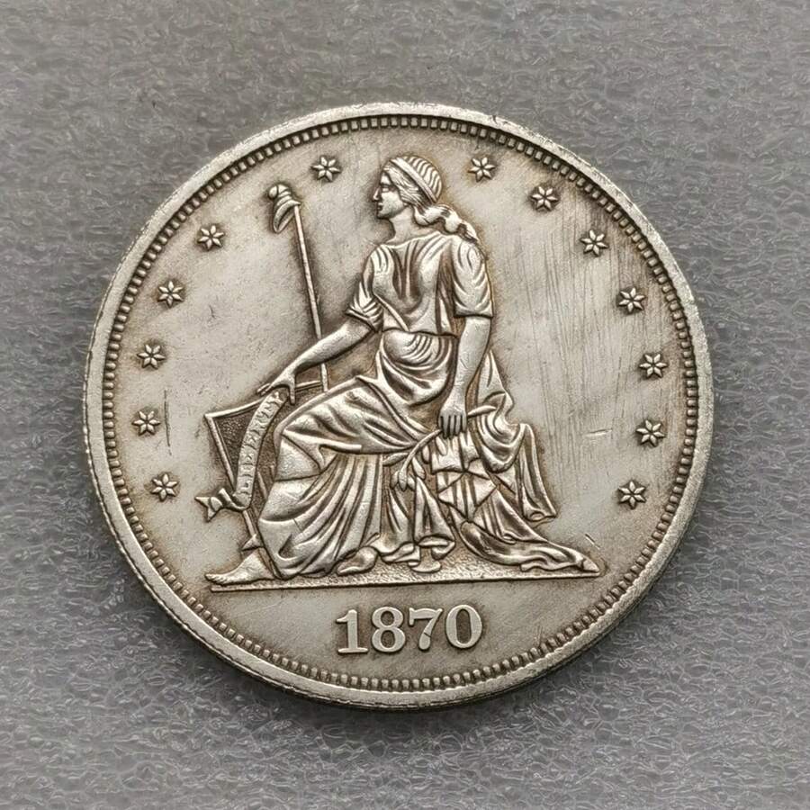 COPIA RÉPLICA de los patrones de la moneda de $1 de dólar estándar sentado de 1870 - Plateado - Ver 1