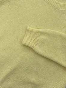 女式简约纯色圆领长袖针织毛衣 - 黃色 - 查看 6